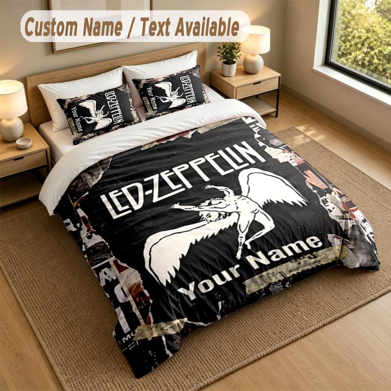 Bedding Set 1 Duvet Cover 2 Pillowcases Led Zeppelin Print Soft Bed Linen Bedroom Decor