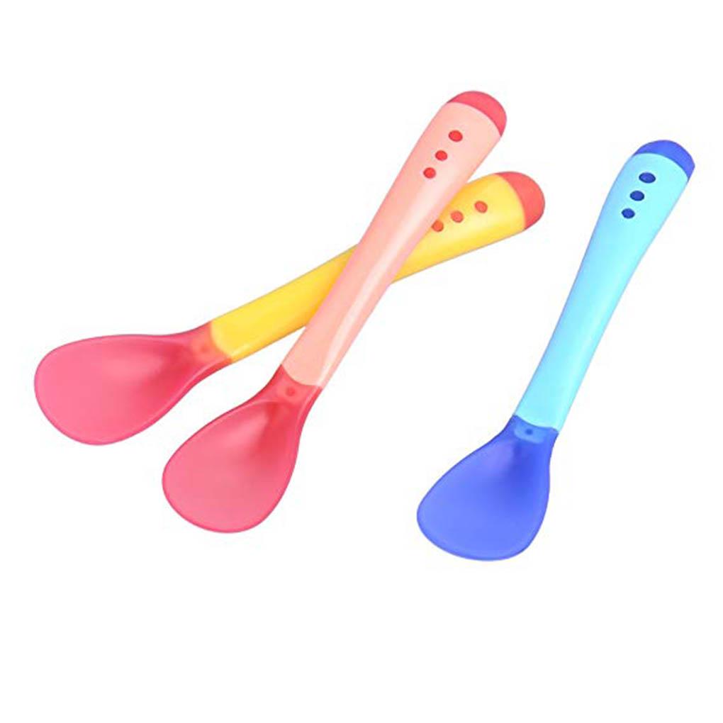 3 Pieces Baby Spoon Colorful Temperature Sensing Toddlers Color Changing Soup Spoons Heat Sensitive Non-Slip Learning