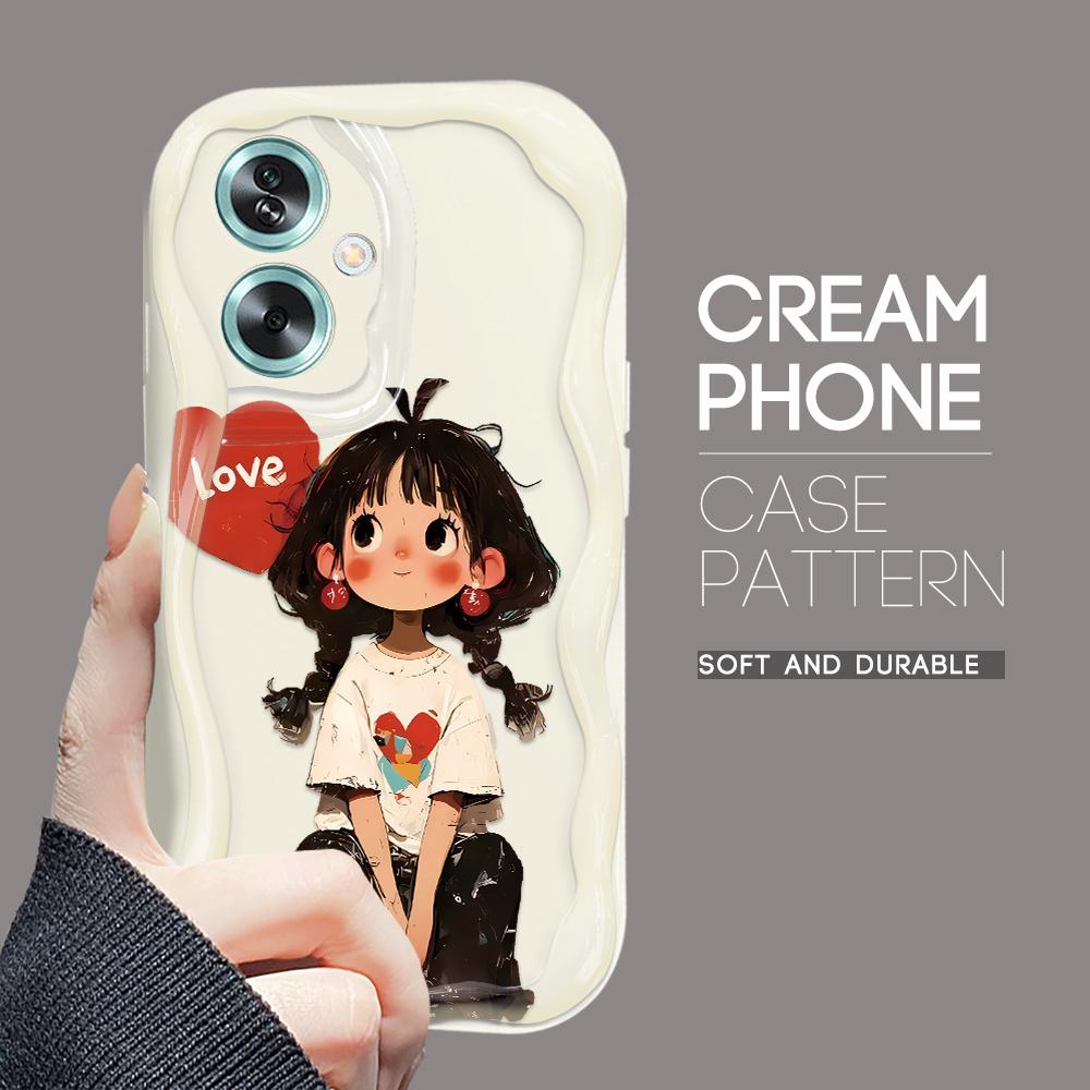 

Милый мультяшный узор, кремовая текстура, мягкий силиконовый чехол с волнистыми краями, чехол для телефона для OPPO Reno Realme Realme C20A белый