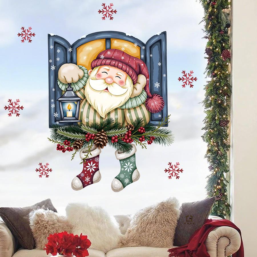 Cartoon Santa Claus Wall Sticker Removable PVC Party Decoration Suitable for Nursery Room Baby Bedroom Home Decoration