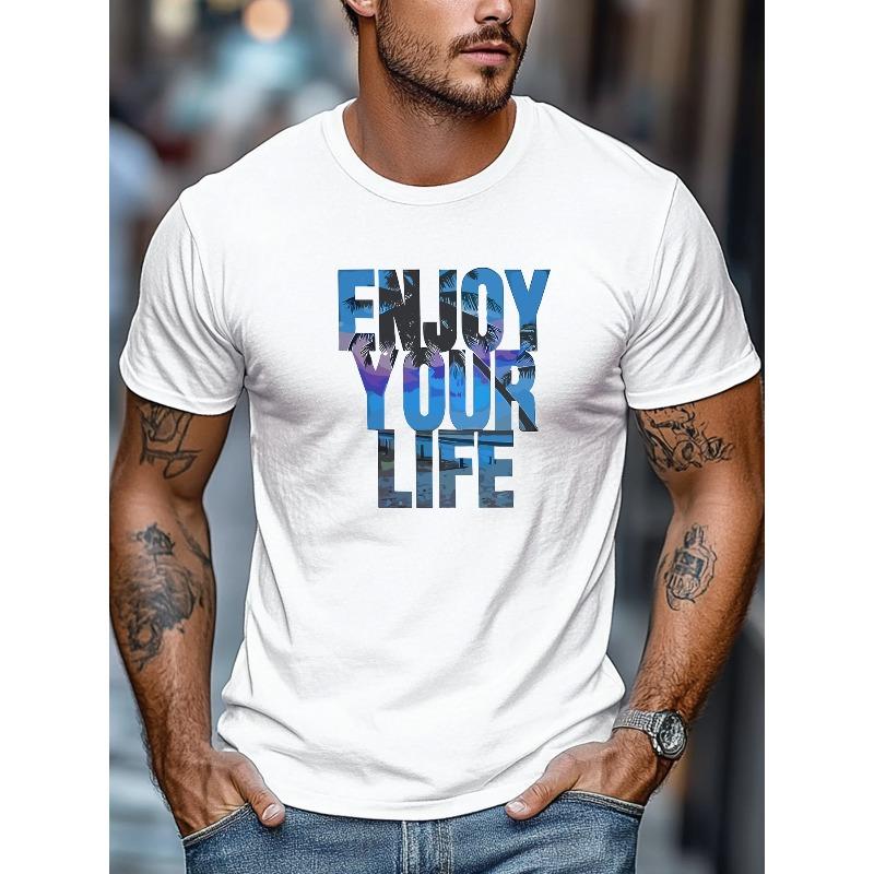 Мужская летняя повседневная футболка с коротким рукавом с дизайном  ENJOY YOUR LIFE  S белый