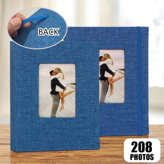 Stoff-Fotoalbum mit 208 Taschen Einsteck-Fotoalben Leinenbezug Erinnerungsbuch mit Frontfenster für Familie Jahrestag Urlaub Hochzeit Baby