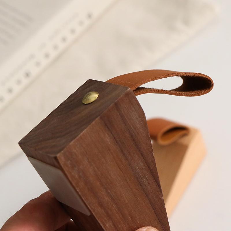 New 1pc Wood Door Stopper Non-Slip Stop Baby Protect Leather Rope Wedge Anti-collision Creative Gate Decor Beech/Black Walnut