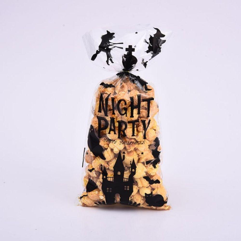50pcs Trick or Treat Halloween Candy Bags Transparent Cellophane Food Plastic Pack Gift Bag Snack Pouch Pumpkin Bat
