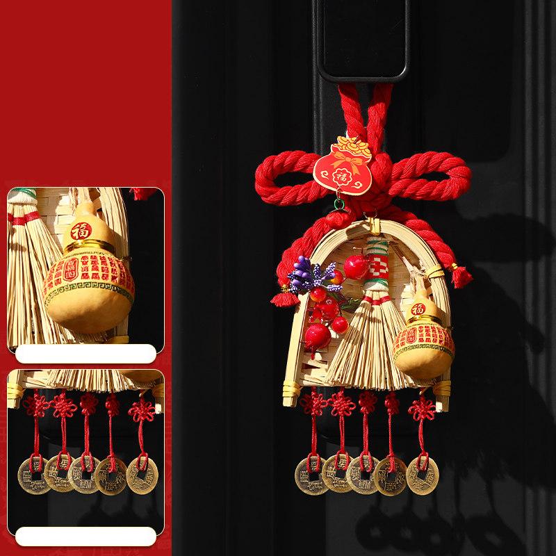 New Year Decor Dustpan Broom Fortune Door Hanging Pendant Knot Spring Festival Atmosphere Door Handle Decoration Ornaments