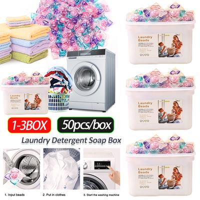 50 pièces/boîte Boîte de Savon Détergent à Lessive 5 en 1 Perles Parfumées pour Linge Aroma de Lessive Boule Capsule Liquide pour Maison Dortoir