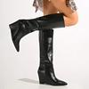 Fashion Fashion Wedge High Heels Long Boots Women Plus Size Pu Leather Knee High Botas Mujer Sexy Punk Black Pointed Toe Boots Woman