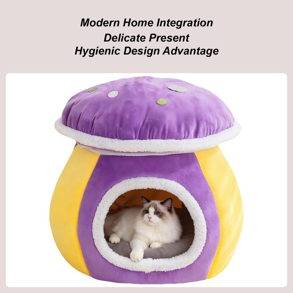 Cat Cave Mushroom Shape Warm Sleeping Dog Nest Indoor Cat House For Puppy Animal Indoor Living Room Bedroom Balcony Apartment