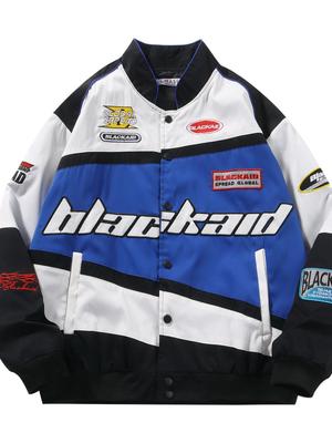 Unisex retro závodní vyšívaná bunda - Americký a evropský pouliční styl, design pro motorkáře a baseball pro podzim/zimu