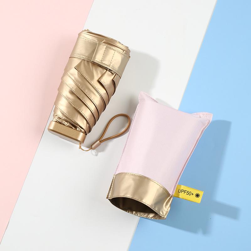 Compact Gold Umbrella: Ultra-light 6-Rib Folding Dual-use for Sun and Rain Protection