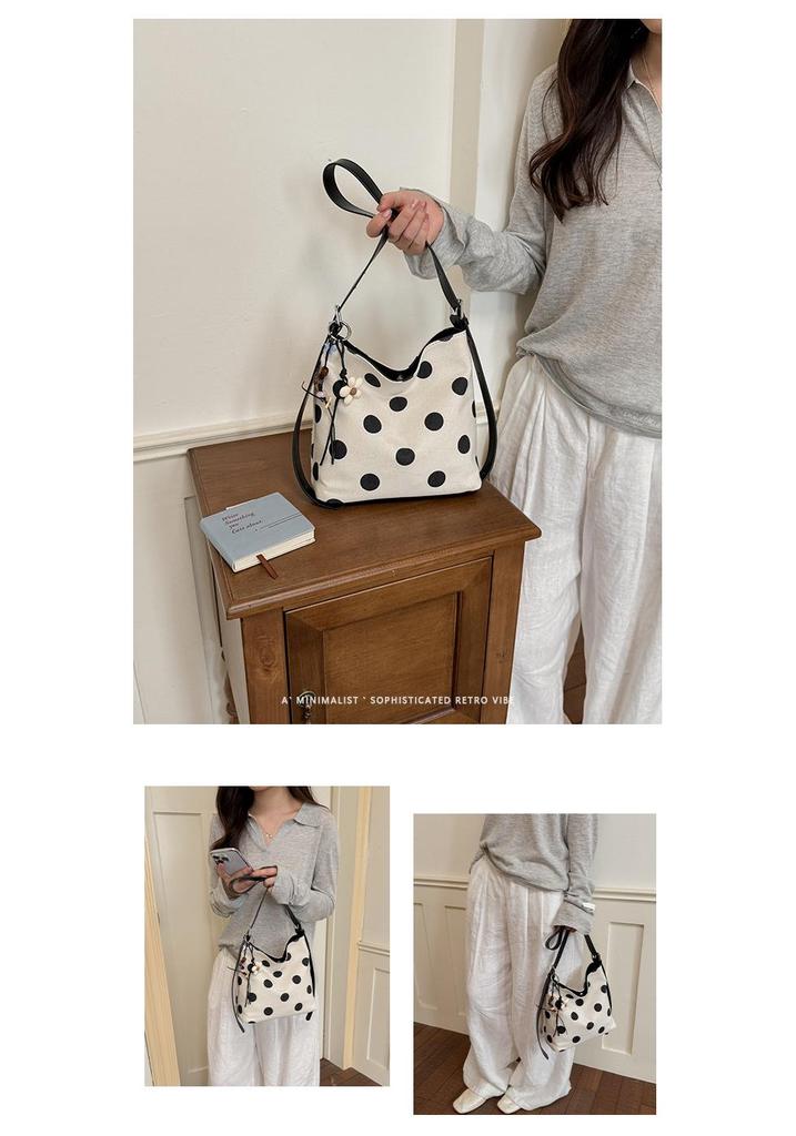 2026 Summer Polka Dot Drawstring Bucket Bag - Women's Korean Style Fashionable Single Shoulder Crossbody