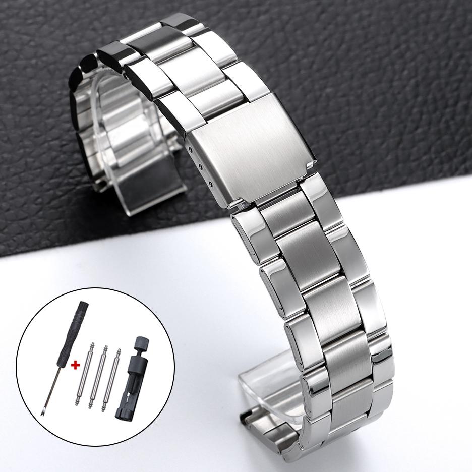 

Stainless Steel Watch Band Universal Strap Folding Buckle for Women Bracelet Strap 14mm 16mm 20mm 22mm Watch Belt Accessories 16mm серебряный