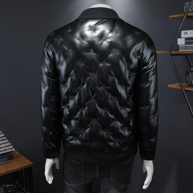 2024 Winter European Style Men's Casual Lapel PU Leather Down Jacket