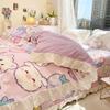 Botanical Floral and Cartoon Rabbit Duvet Cover 3pcs Kawaii Pink Bedding Set For Girl Teen 100% Cotton Farmhouse Comforter Cover