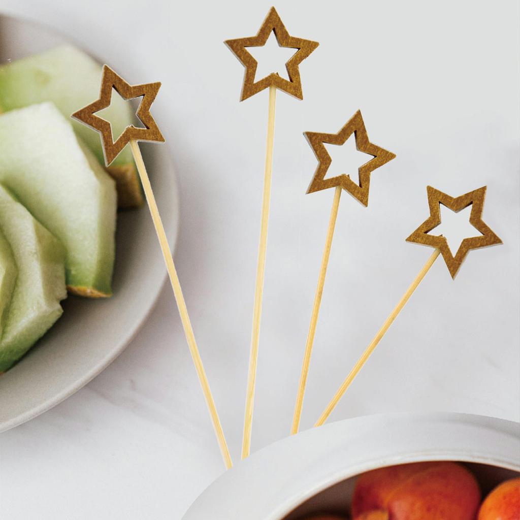 100pcs Gold Star Cocktail Picks 12cm Long Fancy Skewers Toothpicks Decorative Toothpicks Skewers for Appetizer Holiday Supplies