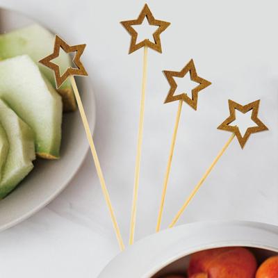 100pcs Gold Star Cocktail Picks 12cm Long Fancy Skewers Toothpicks Decorative Toothpicks Skewers for Appetizer Holiday Supplies
