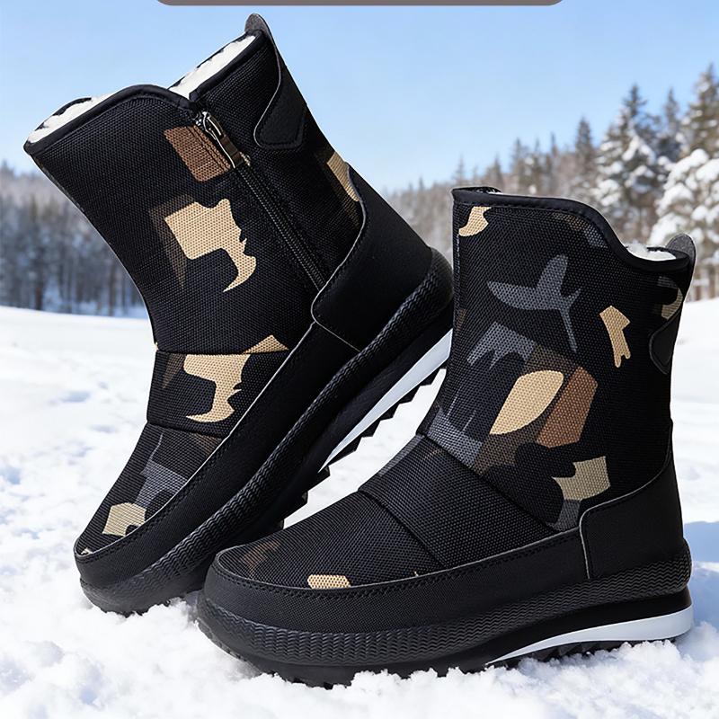 Men's Cotton Boots with Winter Velvet Thickened Outdoor Leisure Hiking Boots Snow Boots Waterproof Anti Slip Men's Cotton Shoes