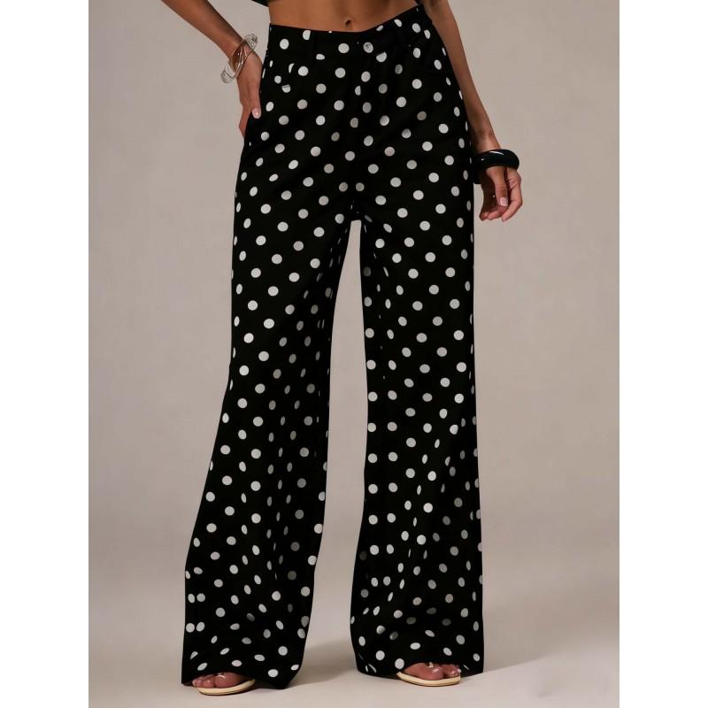 Polka Dot Loose Fit Mid-Rise Straight Leg Denim Jeans Women Comfortable Casual Style