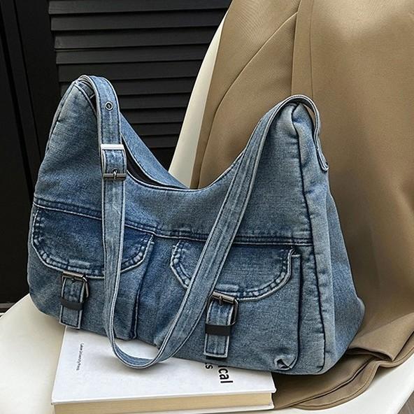 Large Capacity Tote Bag Simple Leisure Travel Large Bag Women's 2025 Summer New High-end Denim Messenger Bag