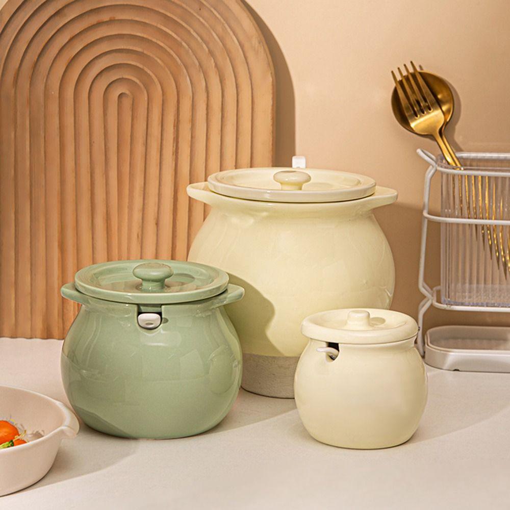 Dustproof Ceramic Lard Jar Large Capacity Condiment Container 3Size Spice Jars Salt/Sugar