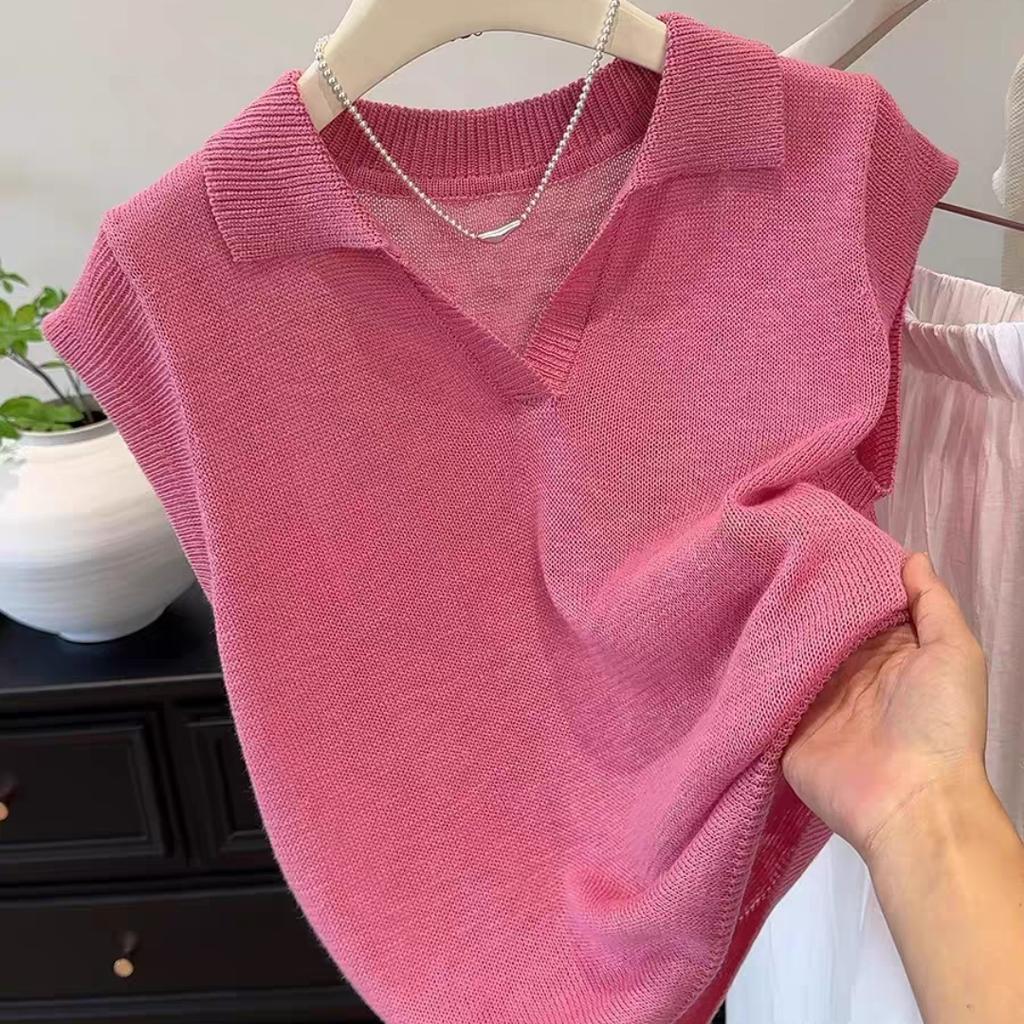 Summer Women's Collar Knitted T-shirt Short Sleeved Design Top