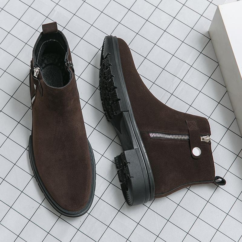 Large size men's shoes autumn and winter high top solid color Chelsea boots men's flow outdoor thick-soled matte leather boots men