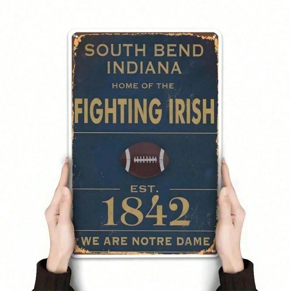University of Notre Dame Fighting Irish Metal Tin Sign Vintage Wall Decor Rustic Football Memorabilia 20x30cm