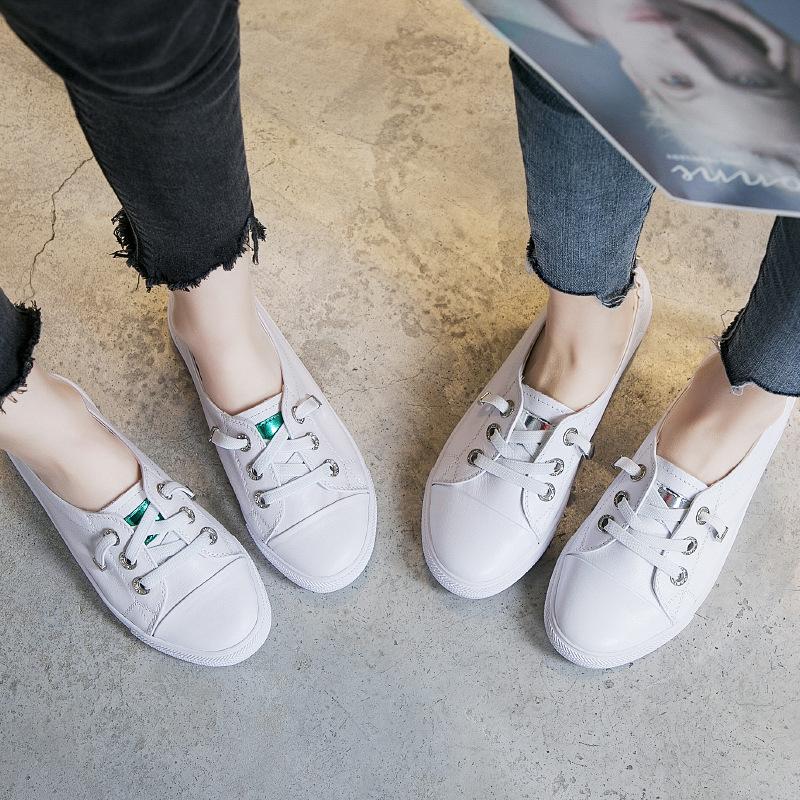 Large size women's shoes - summer new leather casual little white shoes women's versatile breathable shallow mouth flat-soled single shoes