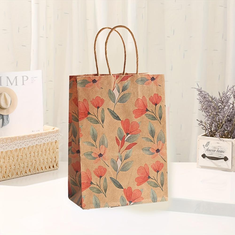 4pcs Vibrant Floral Kraft Paper Gift Bags with Handles - Colorful Flowers & Leaves Design, 8.3x5.9x3.1 Inches