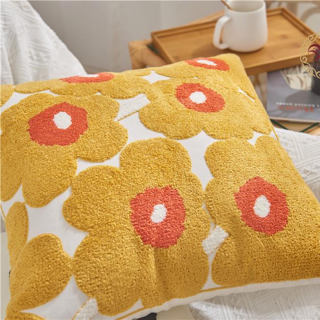 Cream Flower Orange Girl Heart Bright Yellow Small Fresh Embroidered Cushion Embroidered Living Room Sofa Pillow