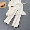 Basic O-hals Vår Sommar Kvinnor Stickad Tröja Set Mode Lös Casual Tvådelad Kortärmad Träningsoverall Dambyxdräkt