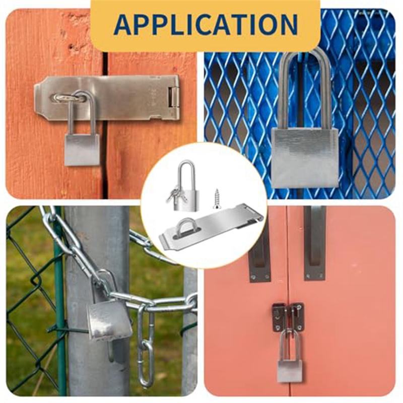

ABJI-2 Sets 5 Inch Padlock Hasp Latch Locks, Stainless Steel Padlock With 1.5Inch Long Shackle, Door Lock Latch чёрный