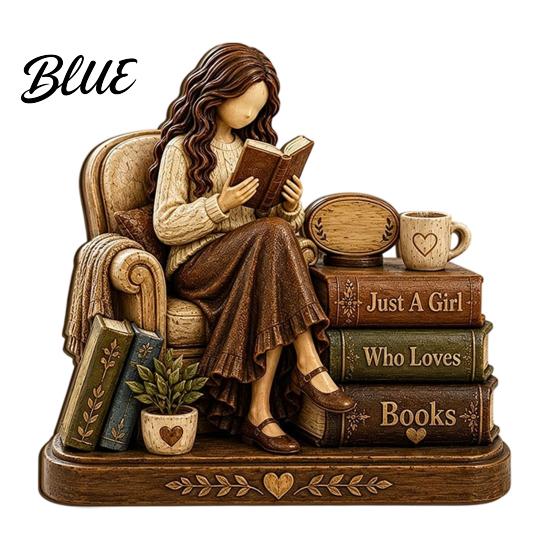 Bookish Gifts for Women Wooden Reading Girl Figurine Book Lovers, Personalized Desktop Bookshelf Decor with Ornaments Stacked Design Home Library