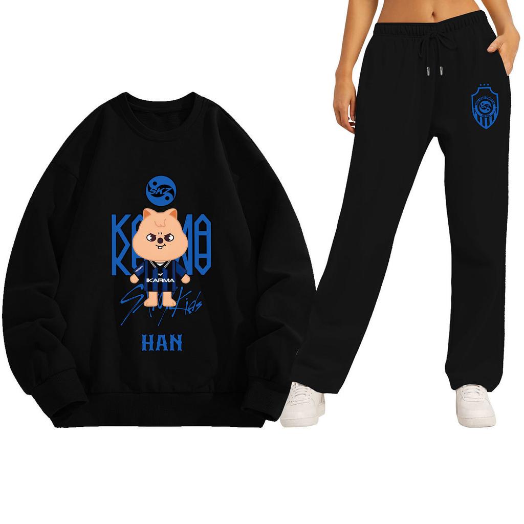 Stray Kids SKZ HAN Briefdruck Hoodie Jogginghosen Set Lockerer Sitz Paarkleidung