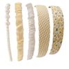 5PCS Blue Tone Stylish Hairbands Pearls Embellished Design Stretchable Fabric For Long Wear