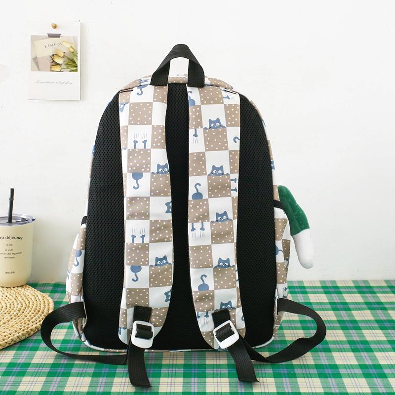 Three-Piece Backpack Set Large Capacity Student Schoolbag Junior High School Student Checkerboard Backpack with Lunch Bag Pen Bag
