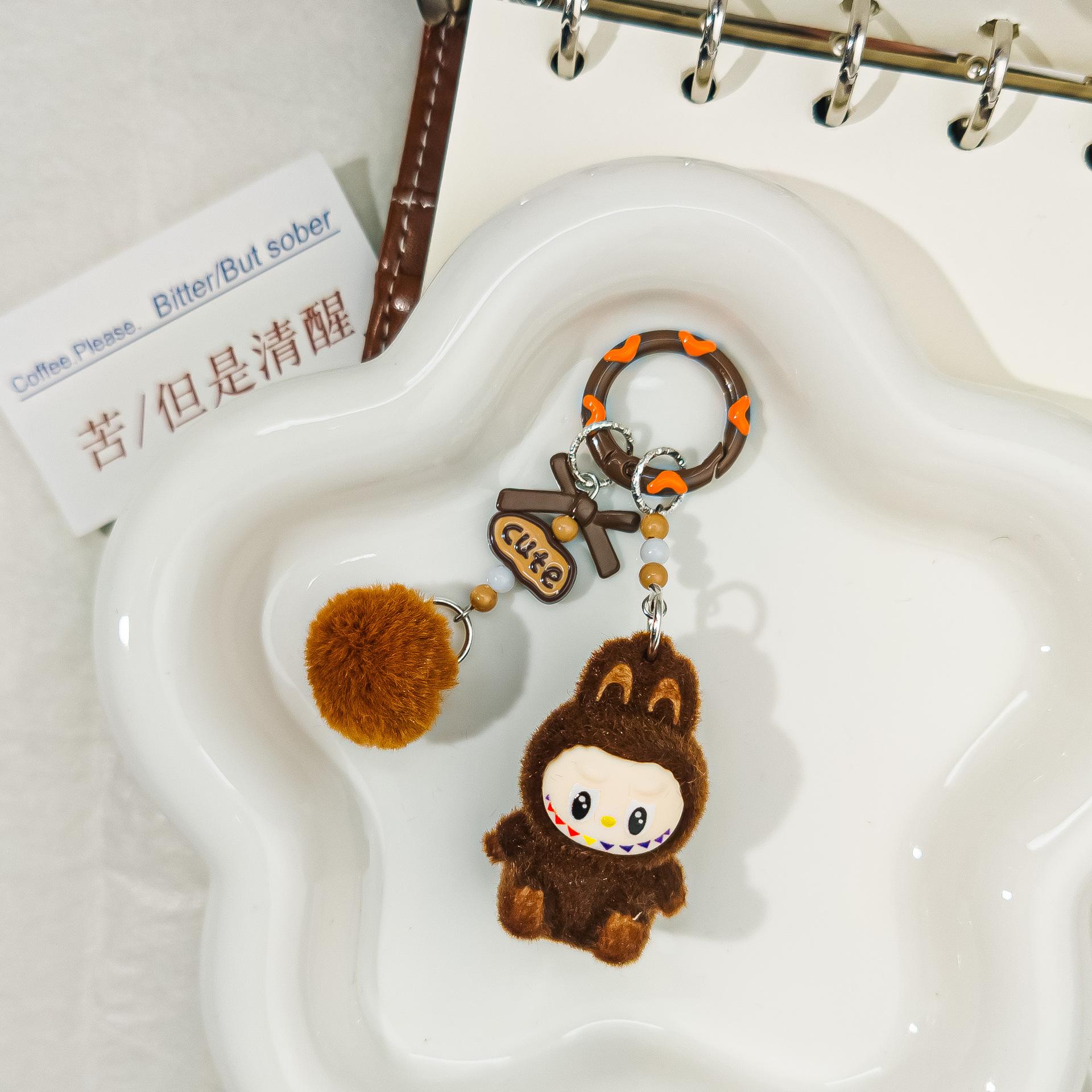 

CN49 Cute Mini Cute Grain Sitting Flocking Bag Couple Car Keychain Decorative Pendant Mobile Phone Chain кофейный