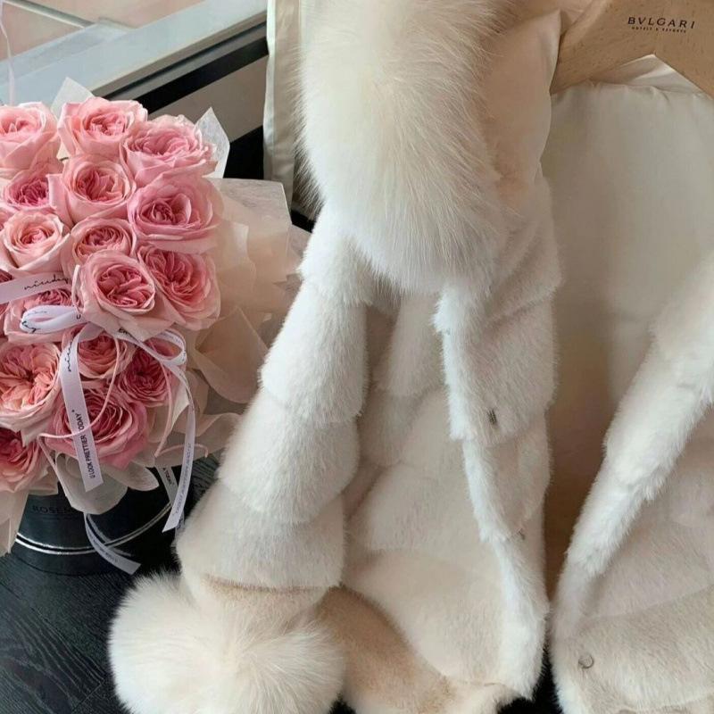 New Light Imitation Mink Imitation Fox Hair Hooded Leather Thickened Fur Coat Women's Long Coat