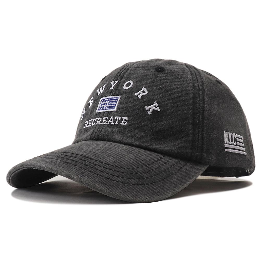 Unisex Vintage Washed Cotton Baseball Cap Adjustable New York Letters Embroidery Snapback Hats For Women Men Soft Top Sunhat