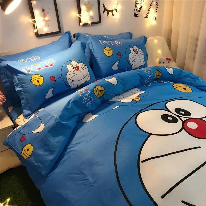 Doraemon Mechanical Cat Cartoon Style Pure Cotton Material Bed Three-piece Set Student Dormitory Dirty-Resistant Bedding