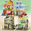 City Series Straßenansicht Modulares Einkaufszentrum Supermarkt Hotel Burger-Kaffeehaus Retro Blumenhaus MOC Architektur Baustein-Set für Kinder Kinder