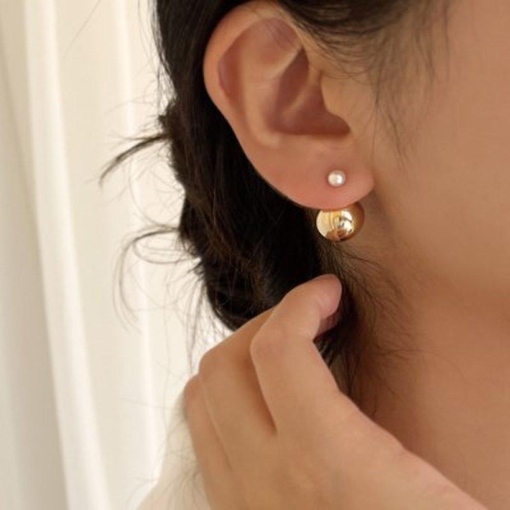 Pearl Point Back Ball Front and Back Two-Way Ball Earrings