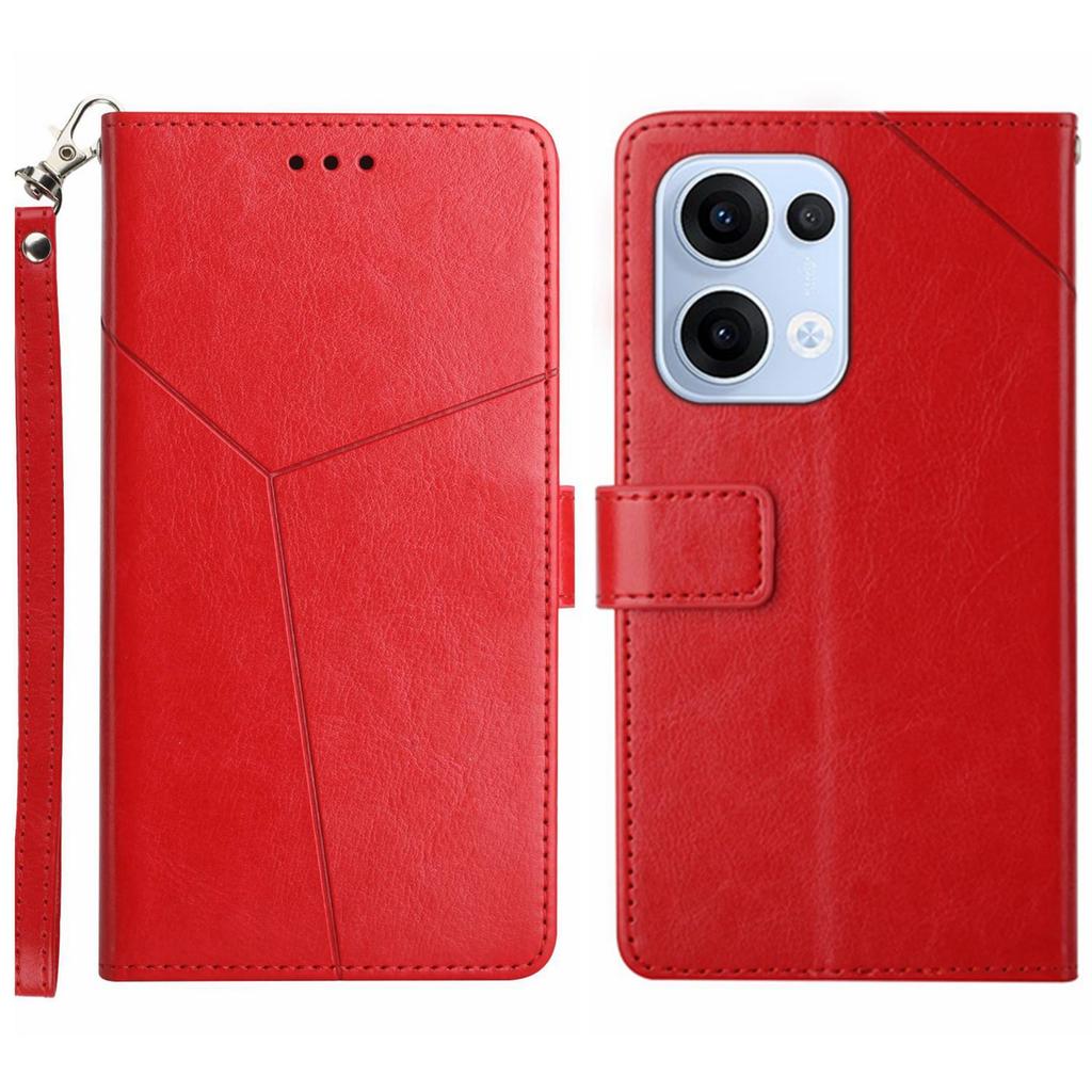 For Oppo Reno13 5G (Global) Case with Wrist Strap Y Shaped Lines Imprint Leather Phone Cover