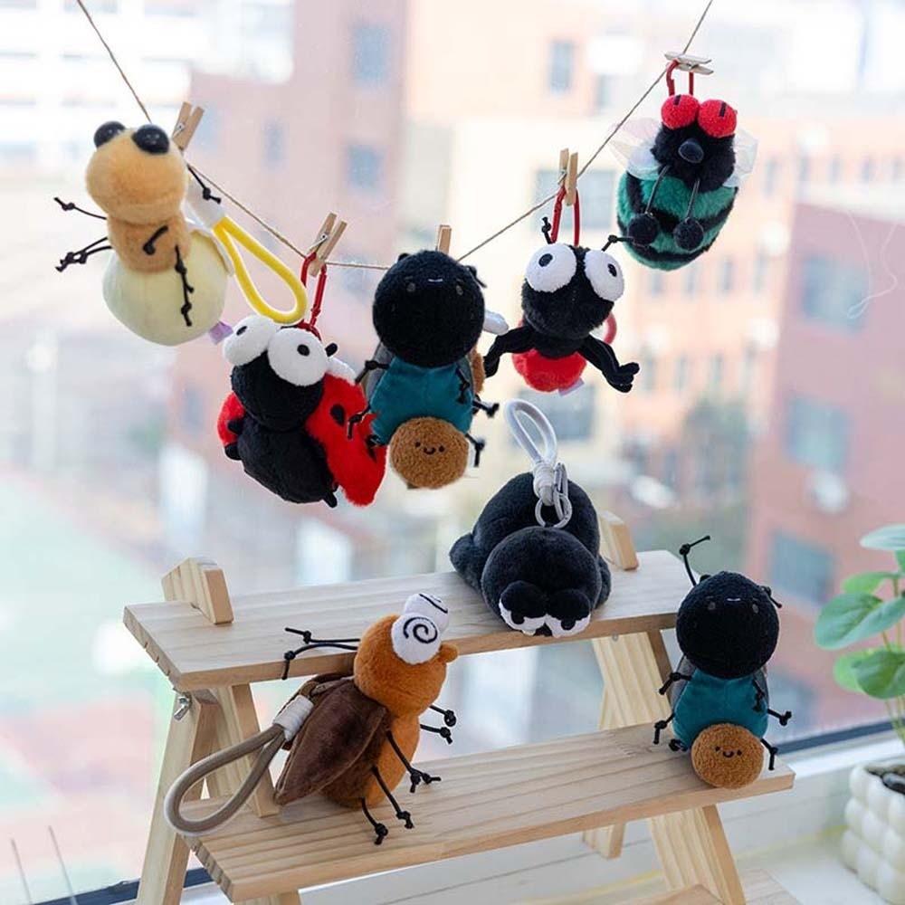 Ladybug Plush Insects Key Ring Cartoon Cockroach Key Chain Cute Moth Fly Pendant  for Gifts