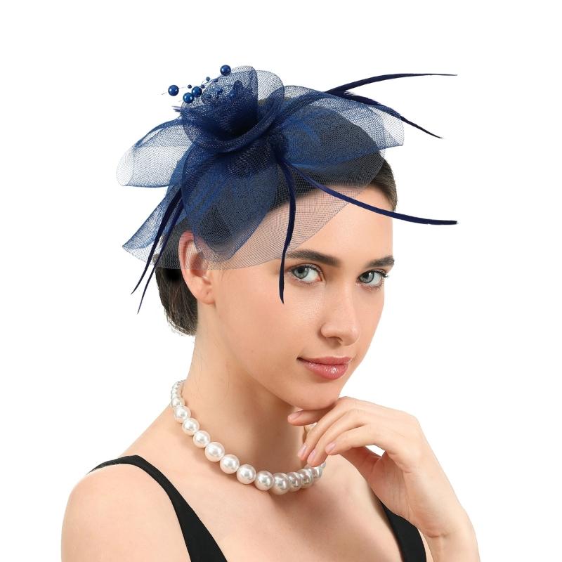 Gefiederte Tüllblumen-Fascinator-Haarreif mit Haarclip Braut-Kopfschmuck für Derby-Veranstaltung Maskenball Kostümparty