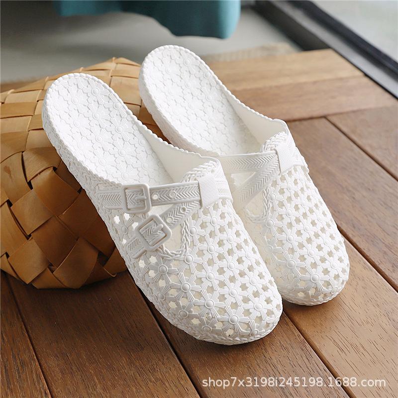 Women's Hollowed Toe Flip Flops Beach Sandals with Toe Covers Breathable and Quick Dry