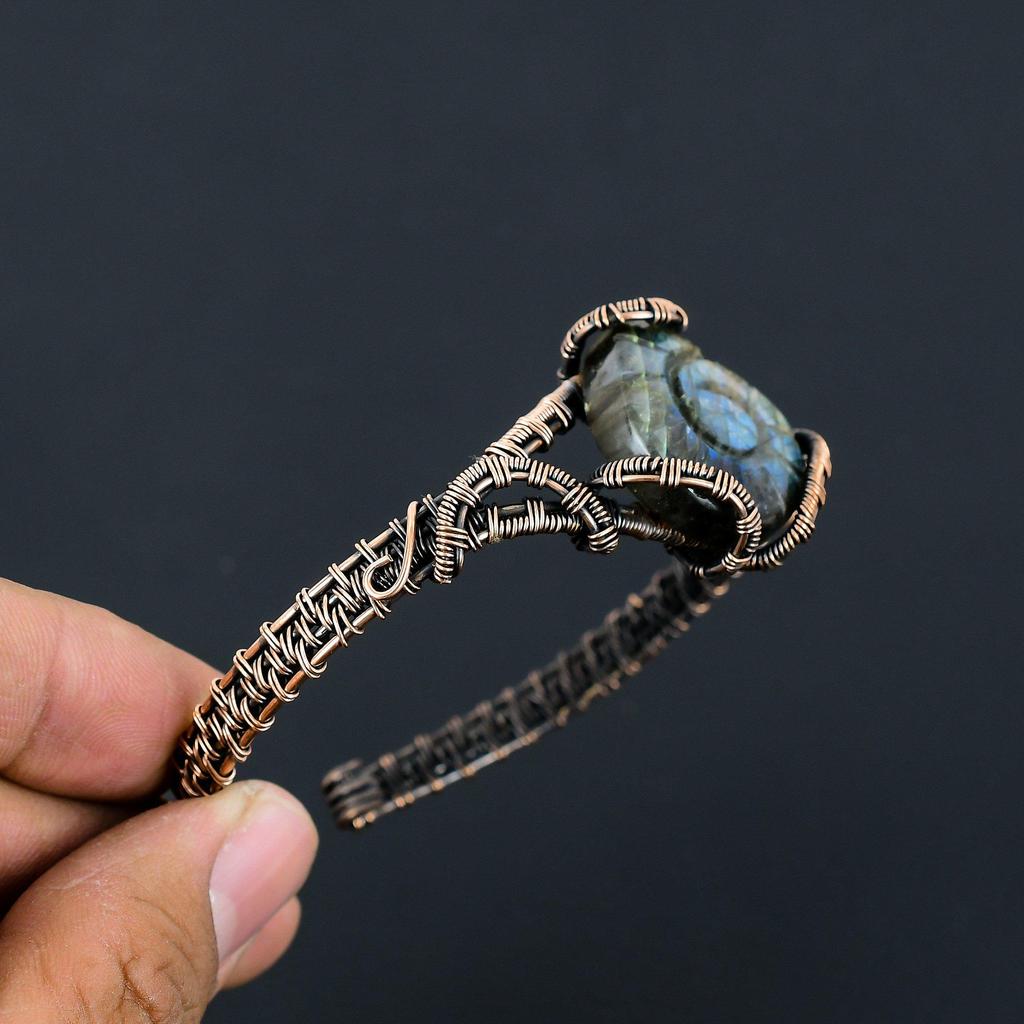 Laradorite Gemstone Handmade Copper Wire Wrap Jewelry Adjustable Cuff For Women