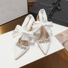 Heel High Heels Pointed Hollow Rhinestone Ribbon Bow Wristband Wedding Shoes Bridal Shoes Bridesmaid Shoes Banquet