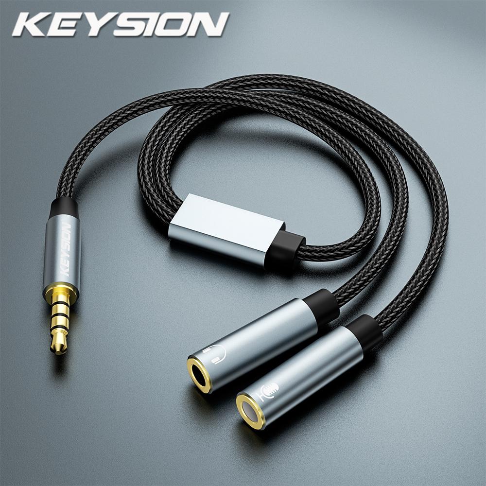 KEYSION Headset Splitter 3.5mm Audio+Mic Stereo Headphone Splitter Audio 3.5mm 4 Pole Jack Y Cable for Phone HIFI DAC Amplifier