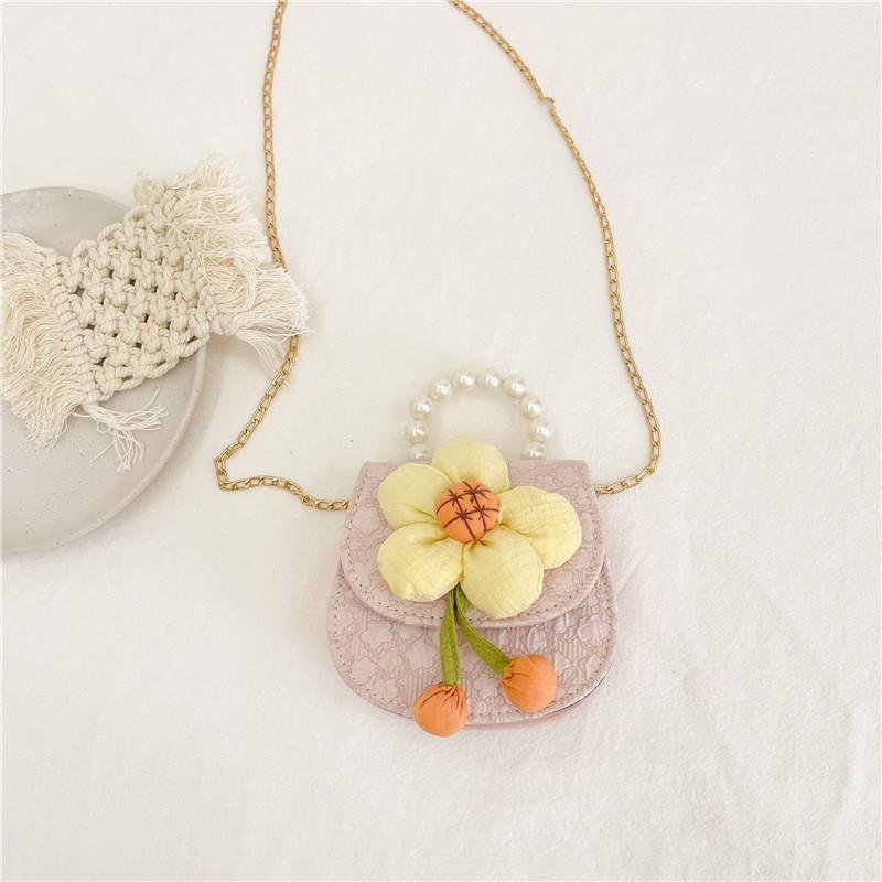 Fashionable Adorable Sunflower Pearl Chain Handbag For Girls Cute Princess Shoulder Bag Breathable Wearresistant Pu Leather